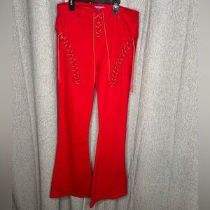 Ediked Red Lace-Up Flare Pants | Festival / Statement Style | XL